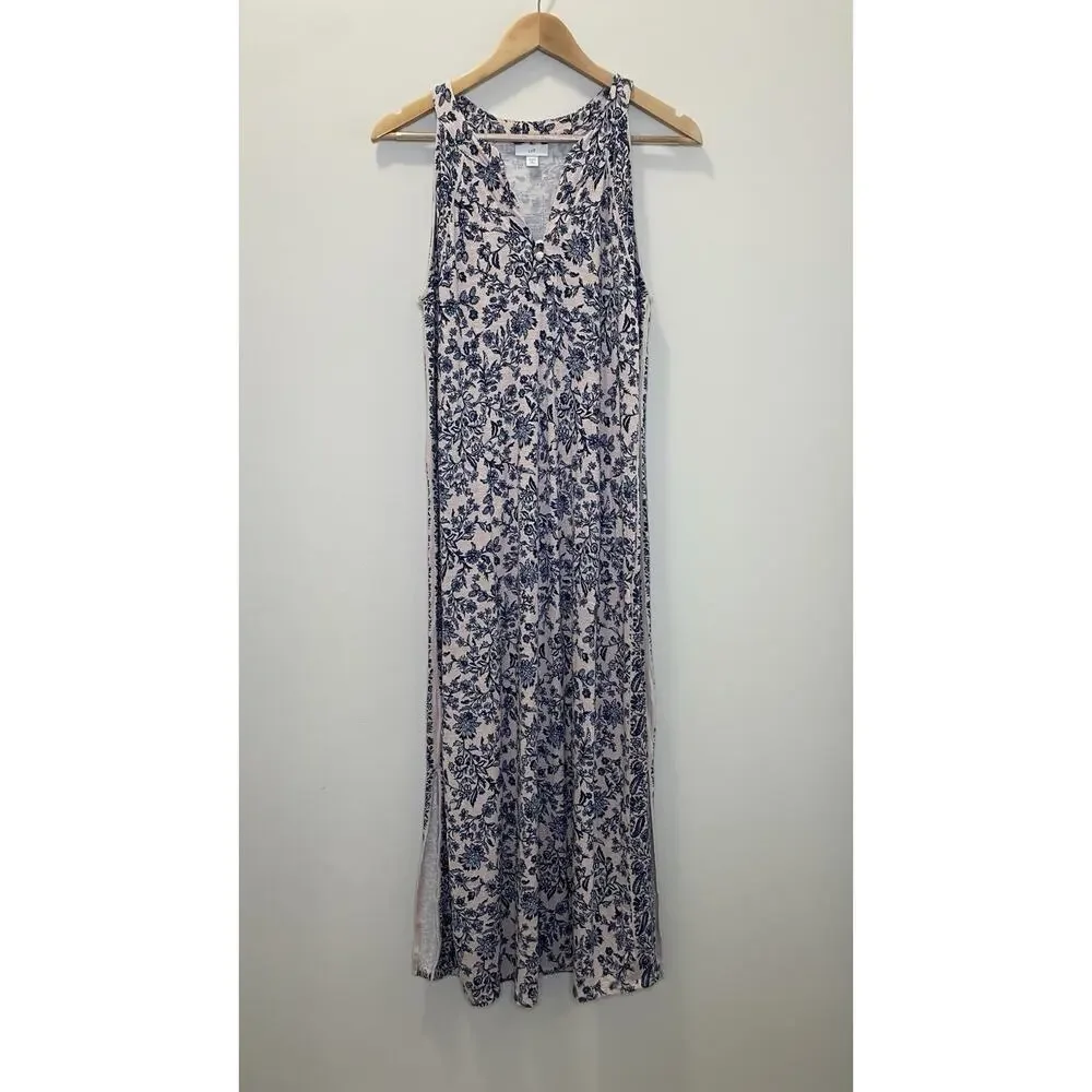 J Jill MP Island Breeze Blush Pink Blue Floral Maxi Dress Fairy Sleeveless Bloom - Picture 3 of 11